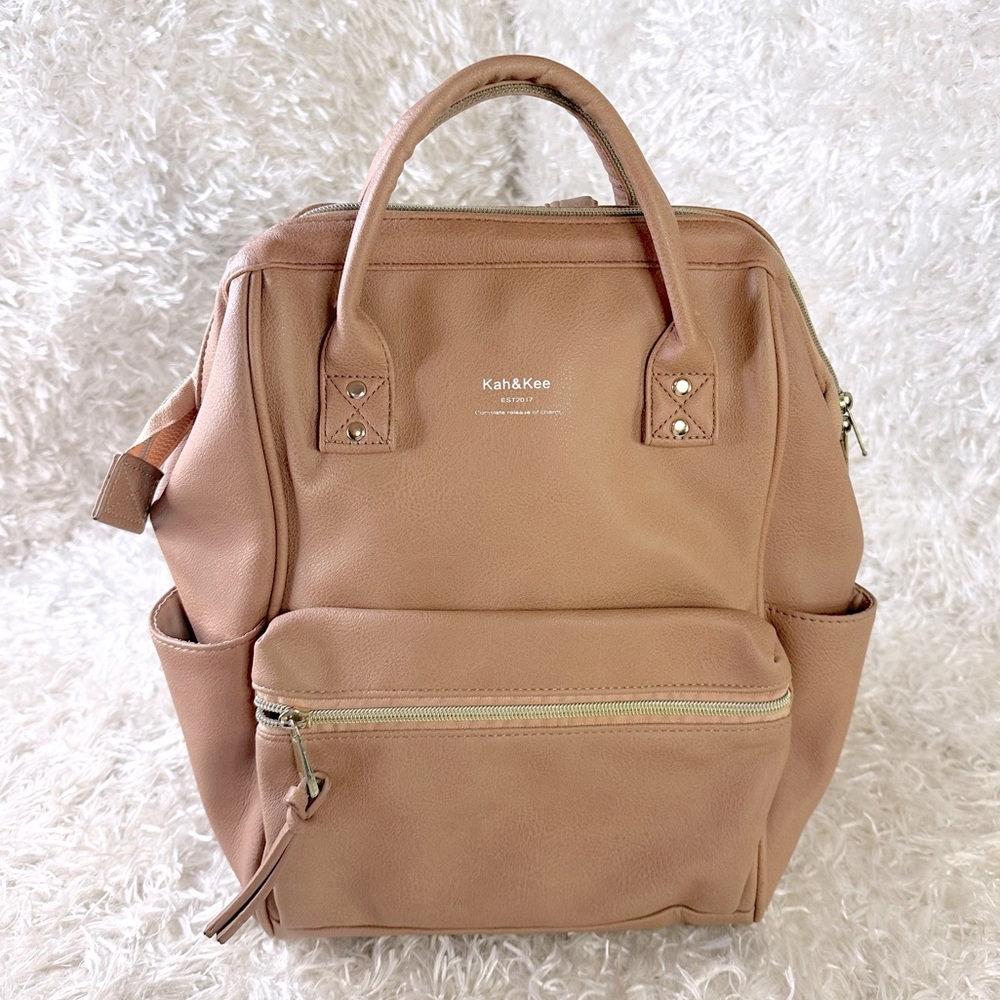 Kah & Kee Faux Leather Tan Pink Backpack
